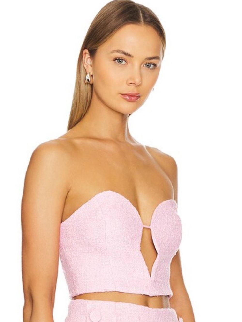 NWT Bardot Eleni Cutout Tweed Corset Crop Top in Soft Pink, size M